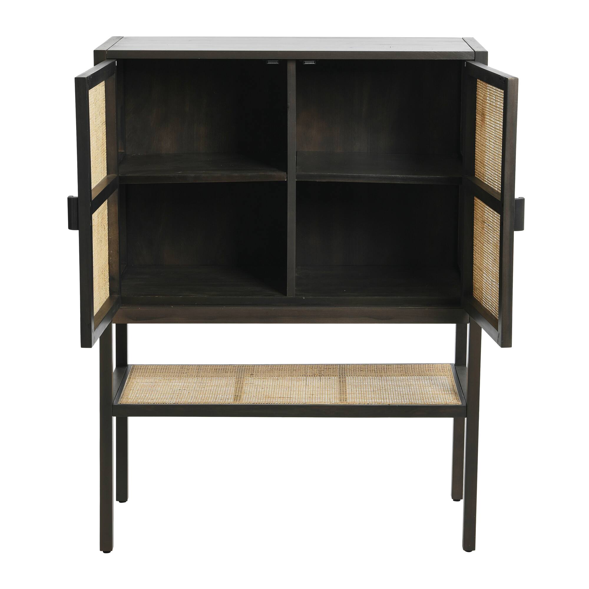 Hello Honey® 47" Boho Woven Rattan and Wood Cabinet with Doors, Shelf